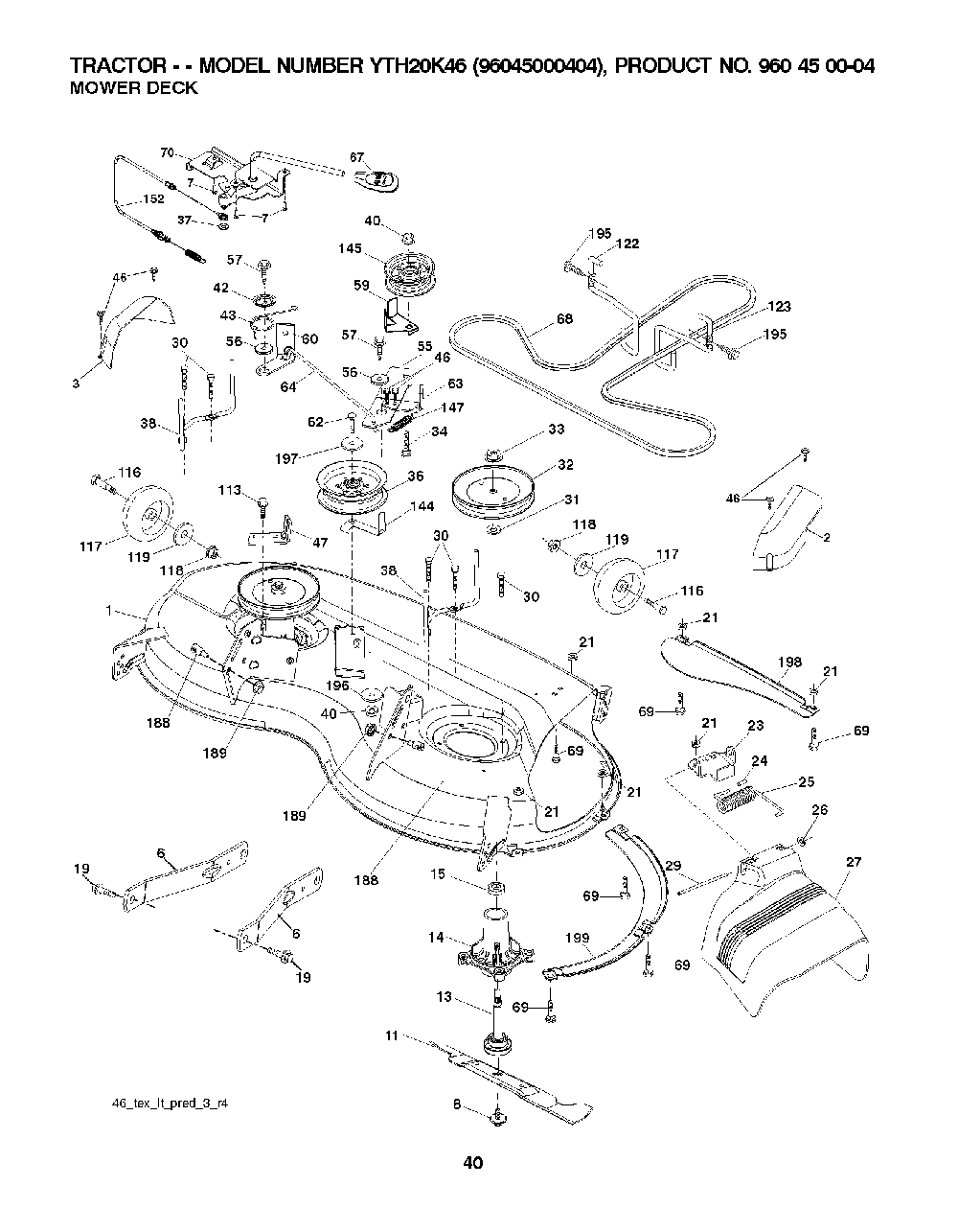 Mower Deck / Cutting Deck Diagram and Parts List for YTH20K4696045000404 2007-10 Husqvarna Lawn Tractor