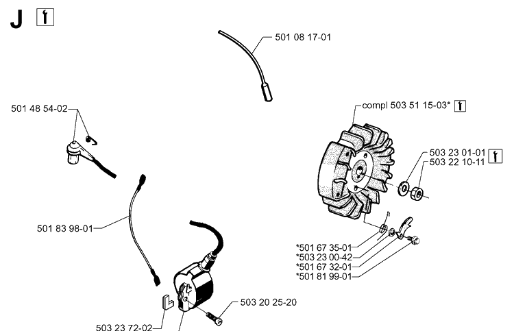 Ignition System Diagram and Parts List for 61 20014000001-20110100000 Husqvarna Chainsaw