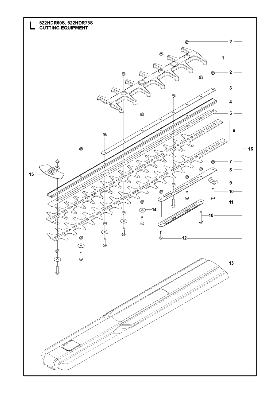 Cutting Equipment Diagram and Parts List for 522HDR 60-75 S Husqvarna Hedge Trimmer