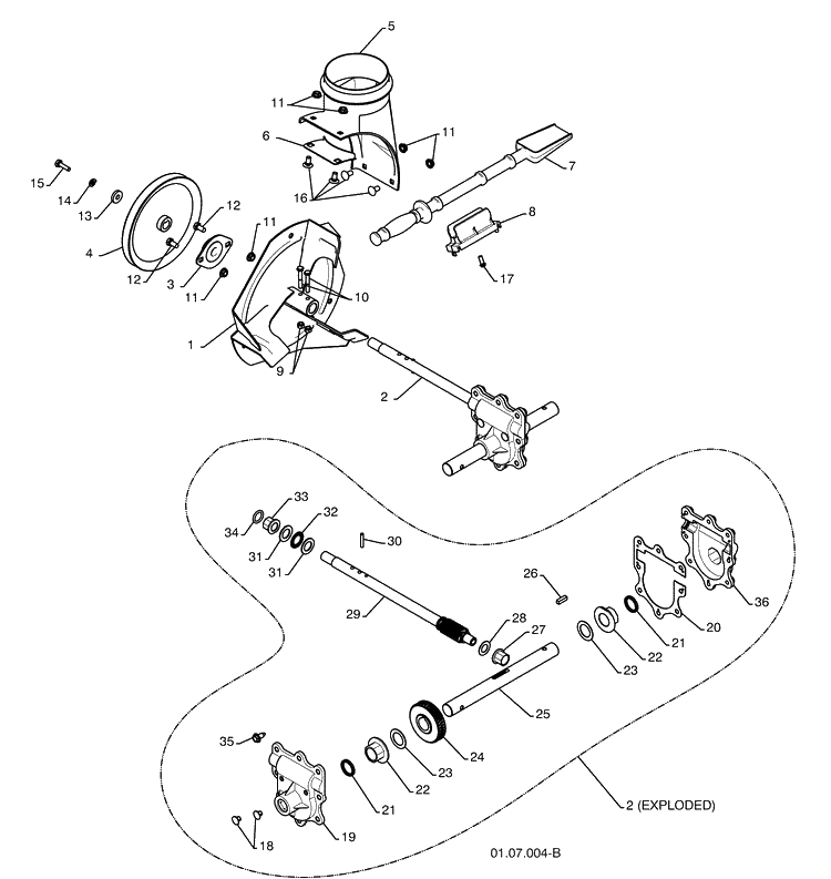 Impeller / Auger Gearbox Diagram and Parts List for 924SB (96193003501)(2008-10) Husqvarna Snow Blower