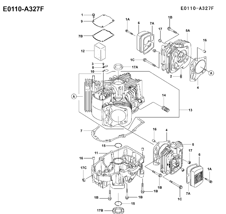 Crankcase Diagram and Parts List for FH641V 2001-03 Husqvarna Engine