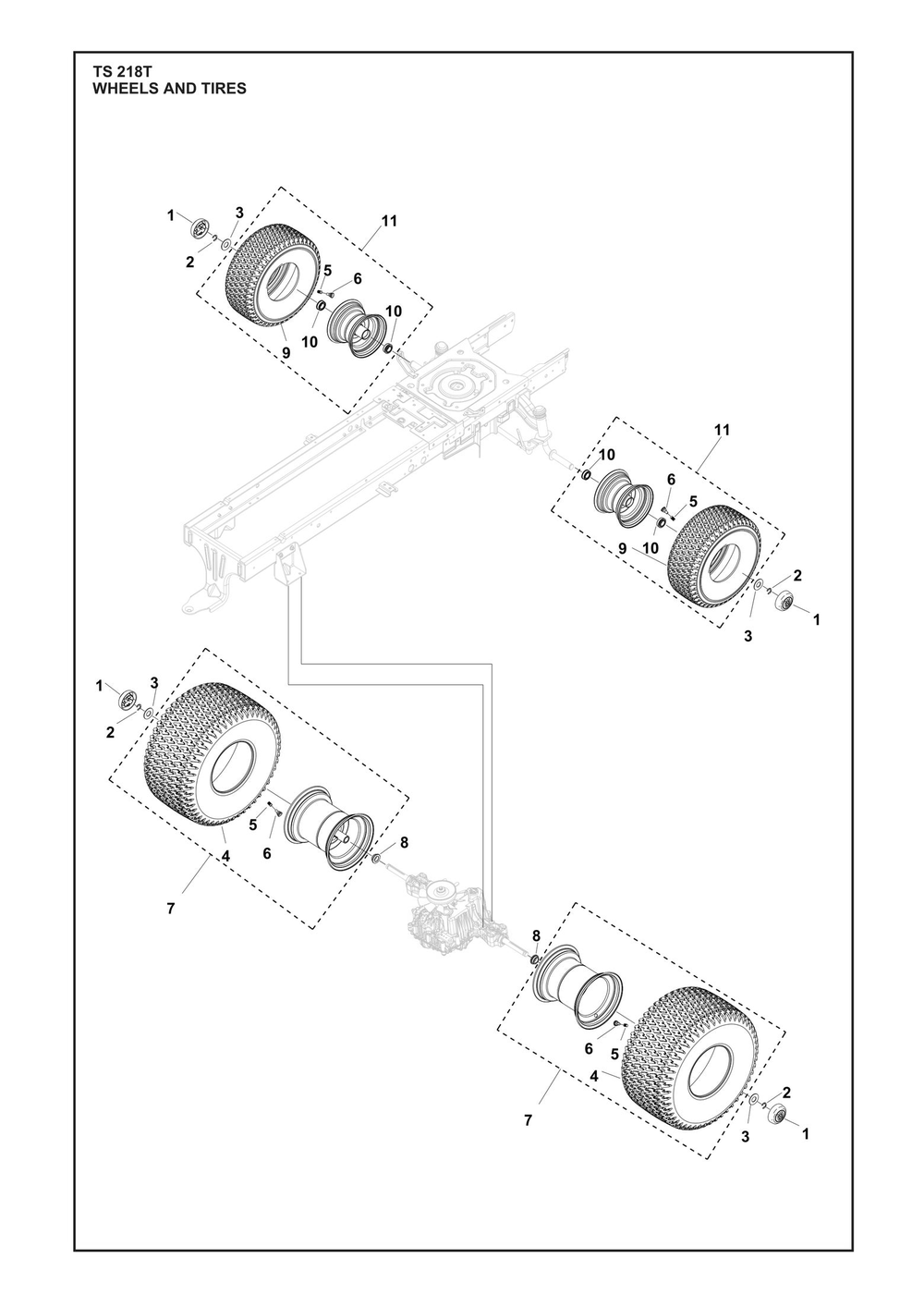 Wheels And Tires Diagram and Parts List for TS218T  Husqvarna Lawn Tractor