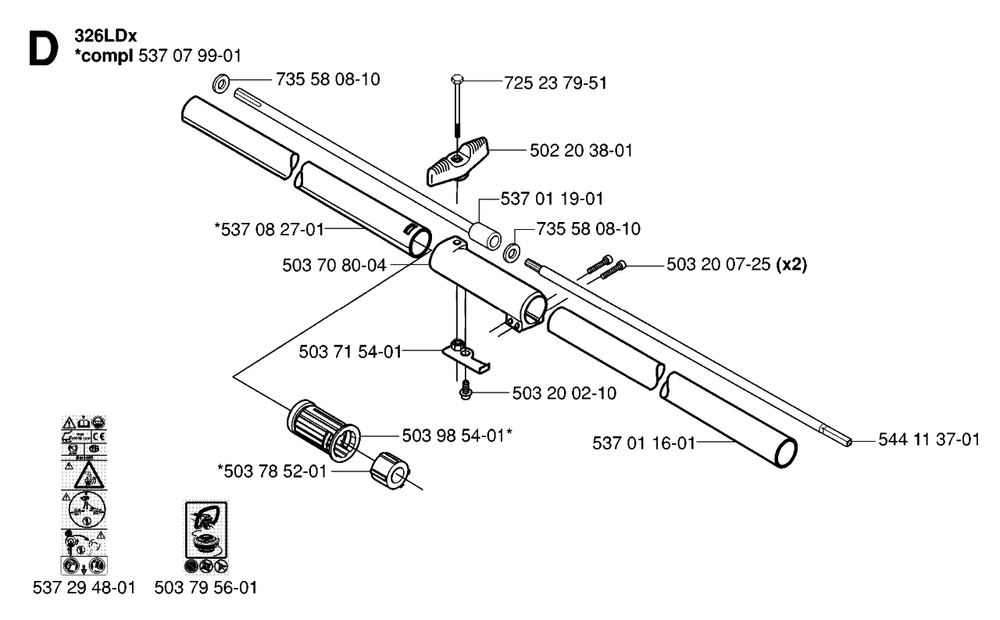 Shaft Diagram and Parts List for 326L 20061400001 & Above Husqvarna Trimmer