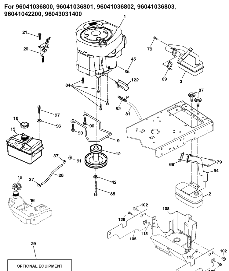 Engine Diagram and Parts List for TS142  Husqvarna Lawn Tractor