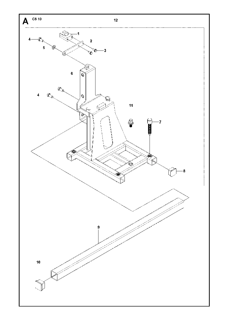 Base Assembly Diagram and Parts List for CS10 2012-11 Husqvarna Circular Saw