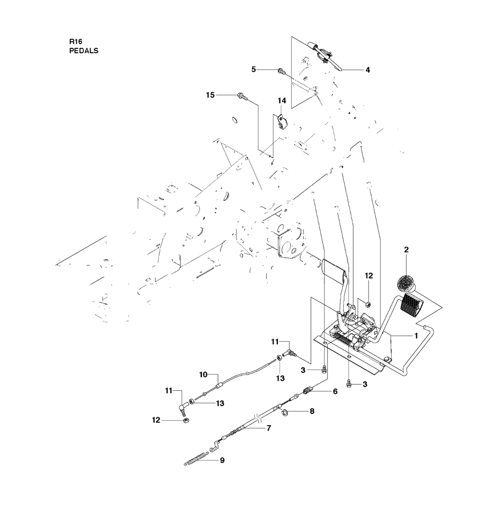 Pedals Diagram and Parts List for R16 (965161601)(2010-07) Husqvarna Lawn Tractor