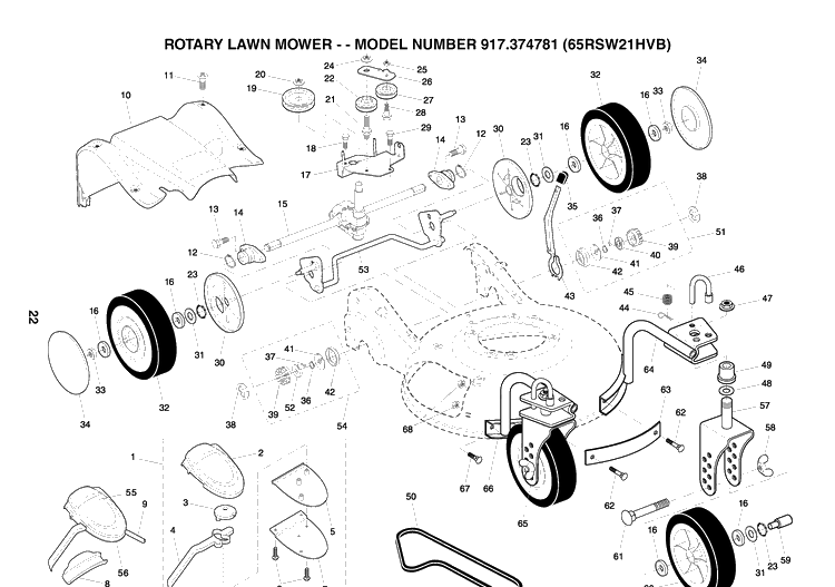 Repair Parts Diagram and Parts List for 65RSW21HVA (65 C21HVB)(2003-10) Husqvarna Lawn Mower