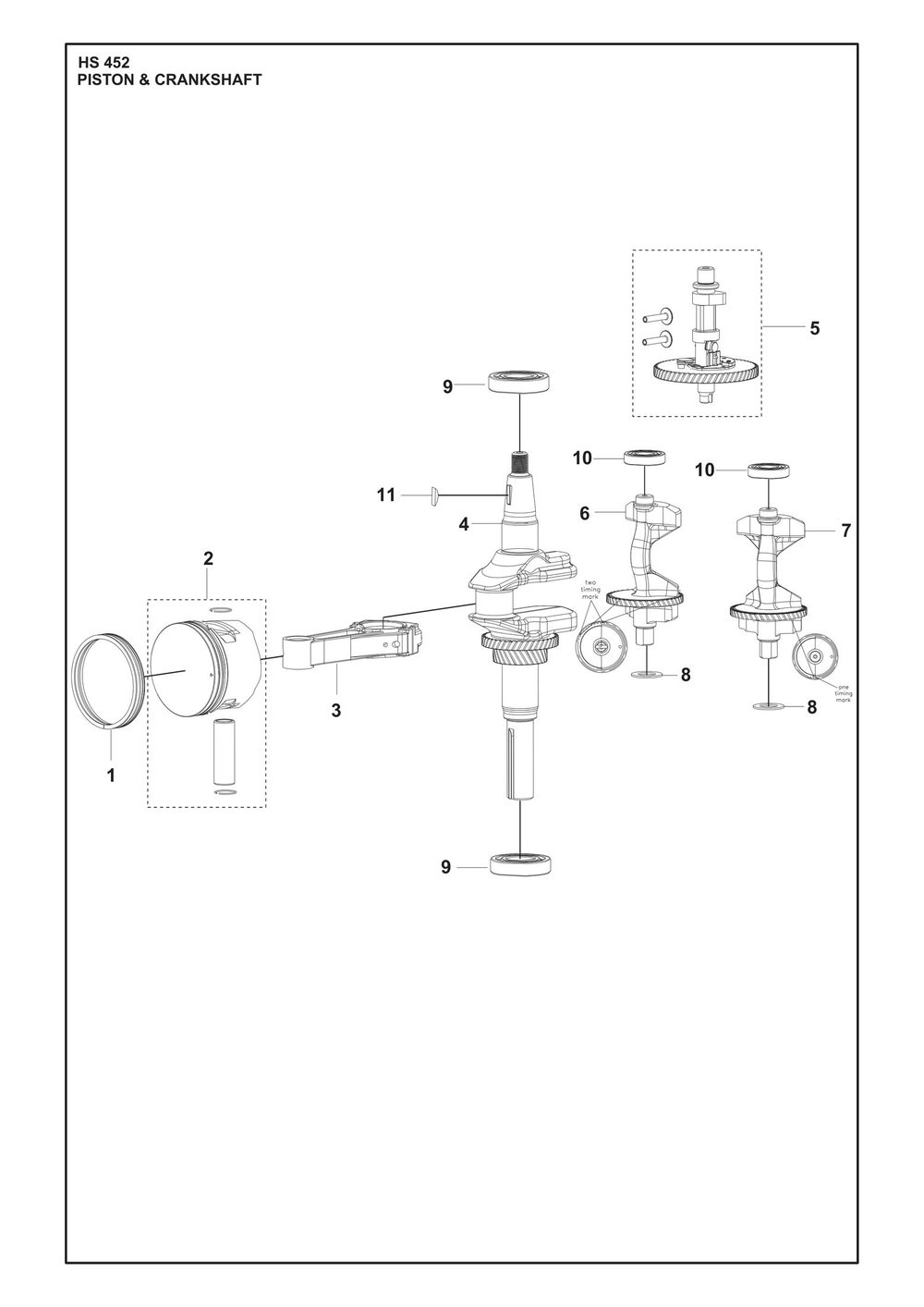 Piston And Crankshaft Diagram and Parts List for HS452  Husqvarna Engine