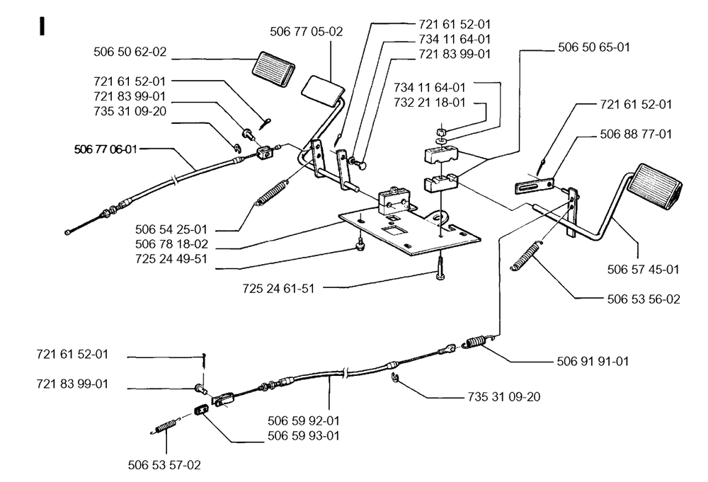 Pedals Diagram and Parts List for R850 1996-01 Husqvarna Lawn Tractor