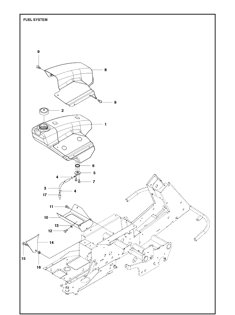 Fuel System Diagram and Parts List for R422TS AWD Husqvarna Lawn Mower