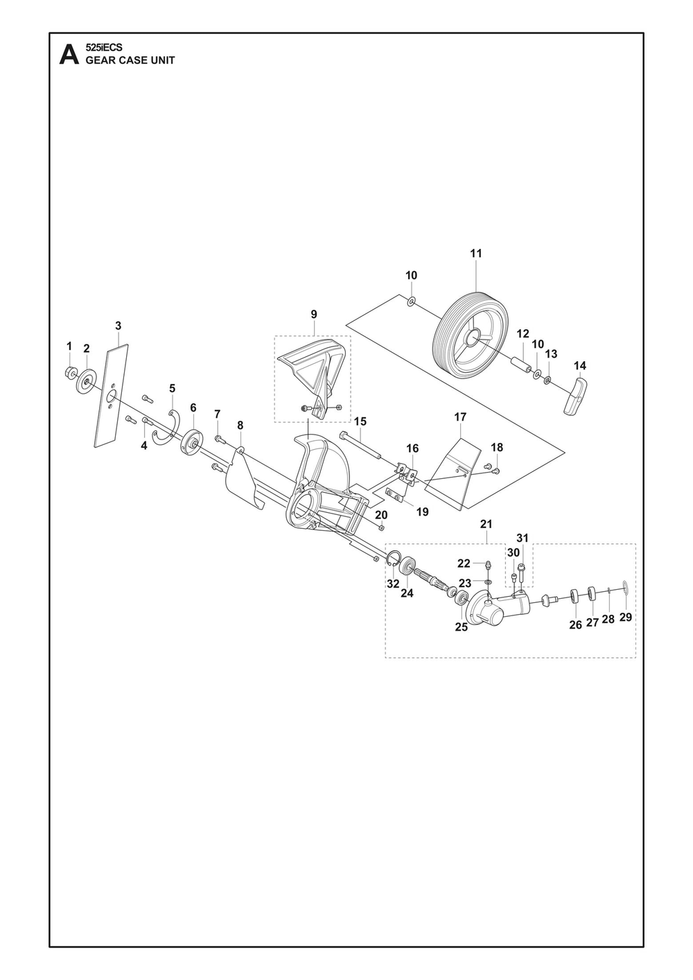 Drive Unit Diagram and Parts List for 525IECS  Husqvarna Trimmer