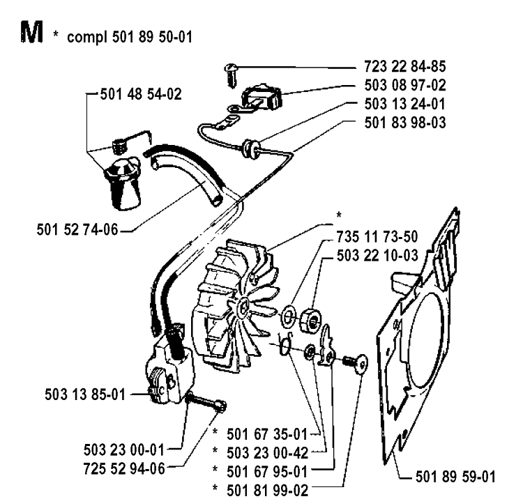 Electrical Diagram and Parts List for 3120 19900100001-19942300000 Husqvarna Chainsaw