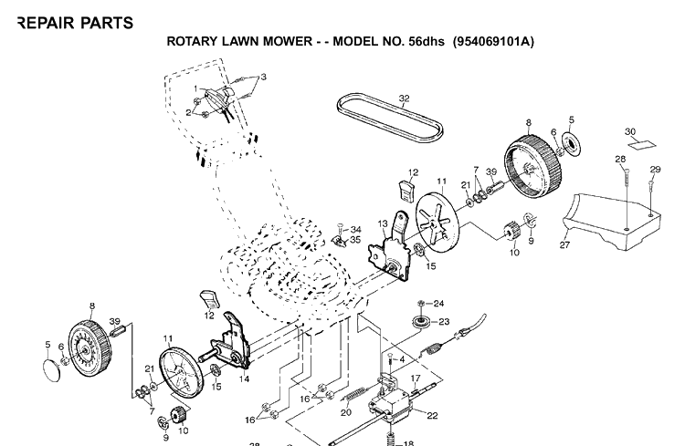 Repair Parts 5 Diagram and Parts List for 56SF (954066101)(1995-04) Husqvarna Lawn Mower
