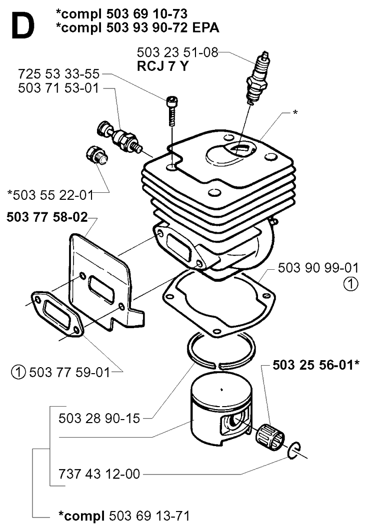 Cylinder Piston Diagram and Parts List for 365 19994500001-20020100000 Husqvarna Chainsaw