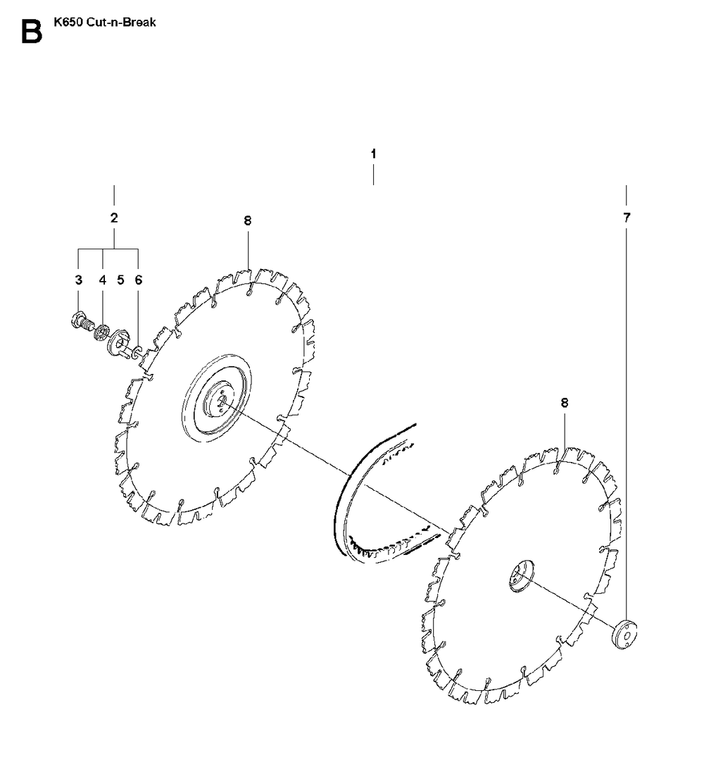 Cutting Blade Diagram and Parts List for K650CUT-N-BREAK 2008-11 Husqvarna Circular Saw