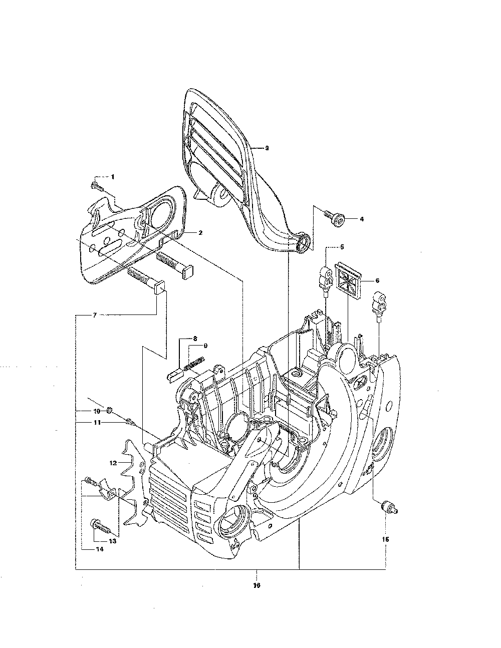 Crankcase Diagram and Parts List for 965030298  Husqvarna Chainsaw
