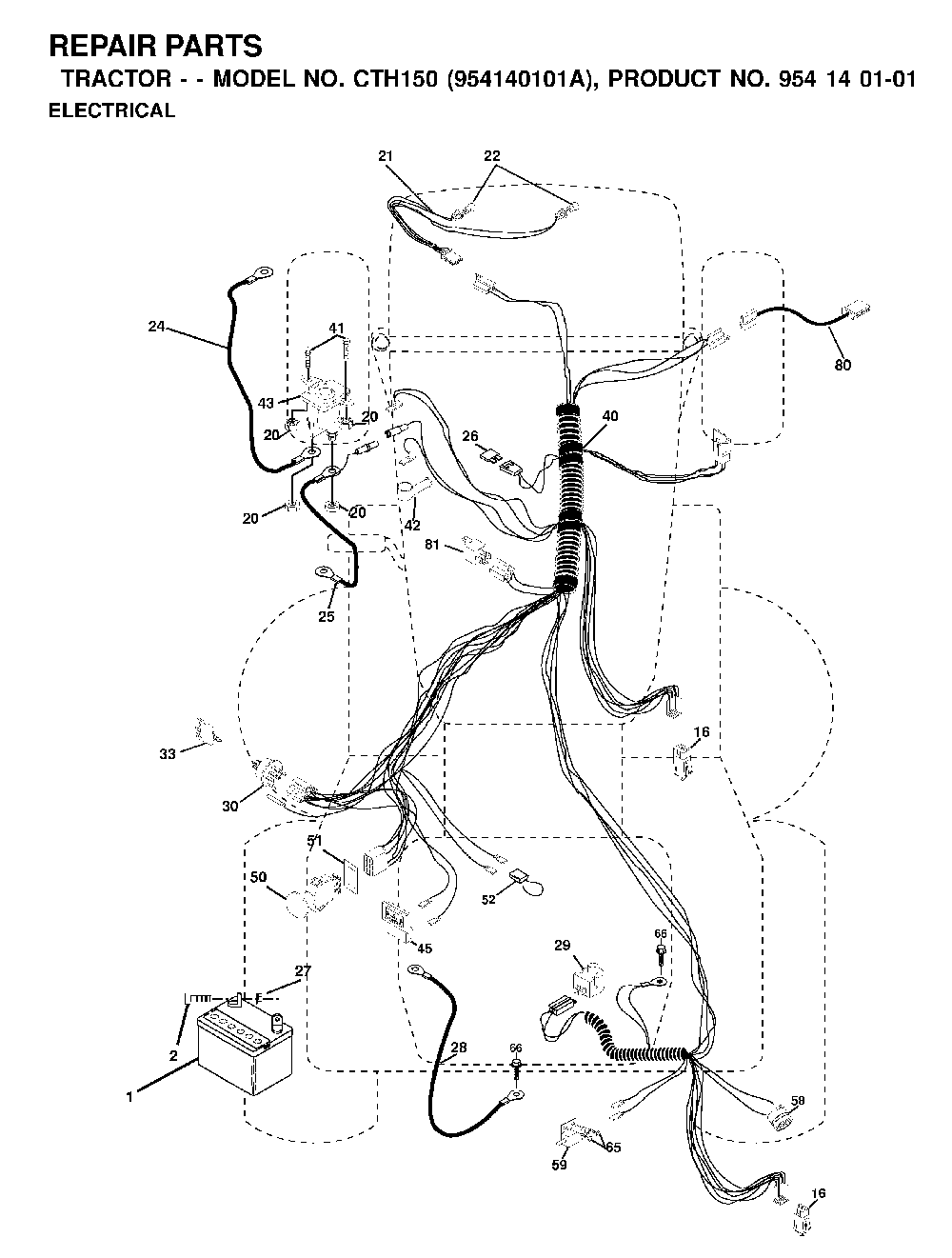 Electrical Diagram and Parts List for CTH150 (954140101A)(1999-10) Husqvarna Lawn Tractor