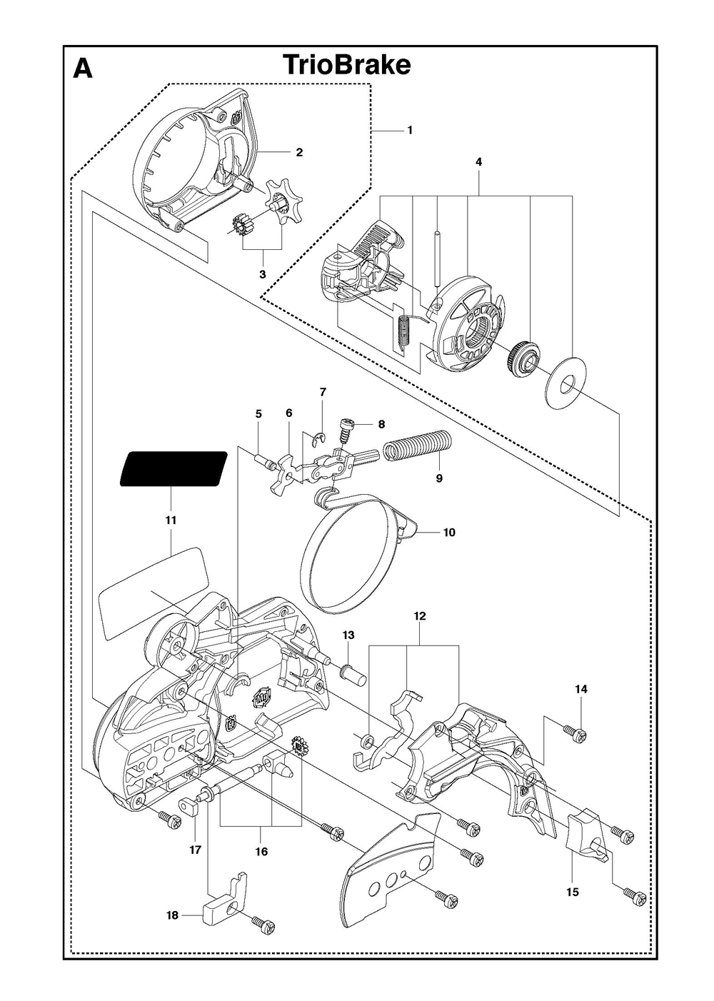 Chain Brake And Clutch Cover Diagram and Parts List for 440 e-series II TrioBrakeTM Husqvarna Chainsaw