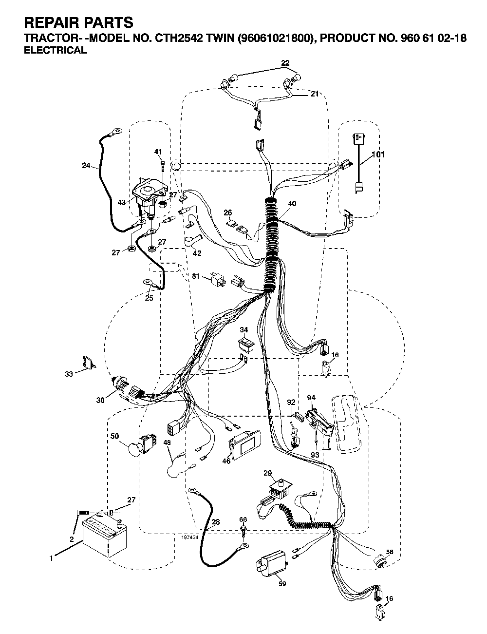 Electrical Diagram and Parts List for CTH2542TWIN (96061021800, 960610218)(2007-04) Husqvarna Lawn Tractor
