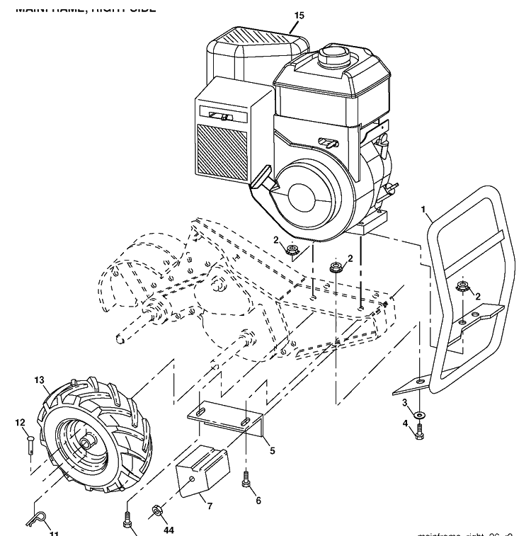 Mainframe, Right Side Diagram and Parts List for DRT900E (96093002304)(2016-09) Husqvarna Cultivator