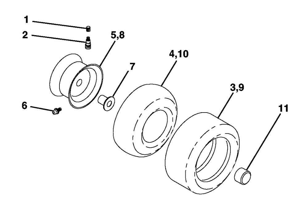 Wheels And Tires Diagram and Parts List for LT120 (954140047-B)(1998-01) Husqvarna Lawn Tractor
