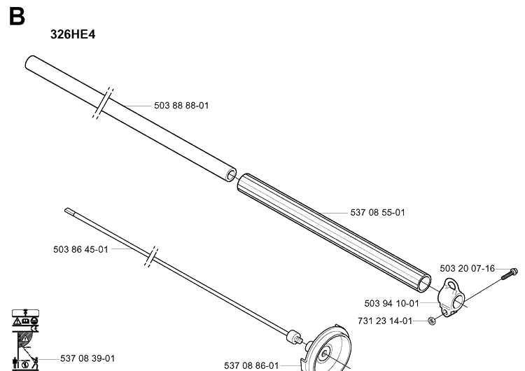 Shaft Diagram and Parts List for 326HE4 (X-SERIES)(20013500001-20033100000) Husqvarna Hedge Trimmer