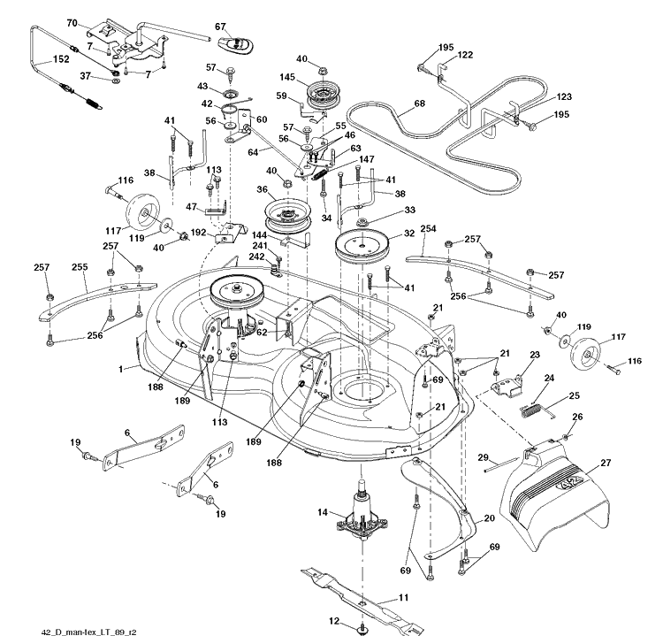 Mower Deck / Cutting Deck Diagram and Parts List for TS142 (96043031400)(2019-07) Husqvarna Lawn Tractor
