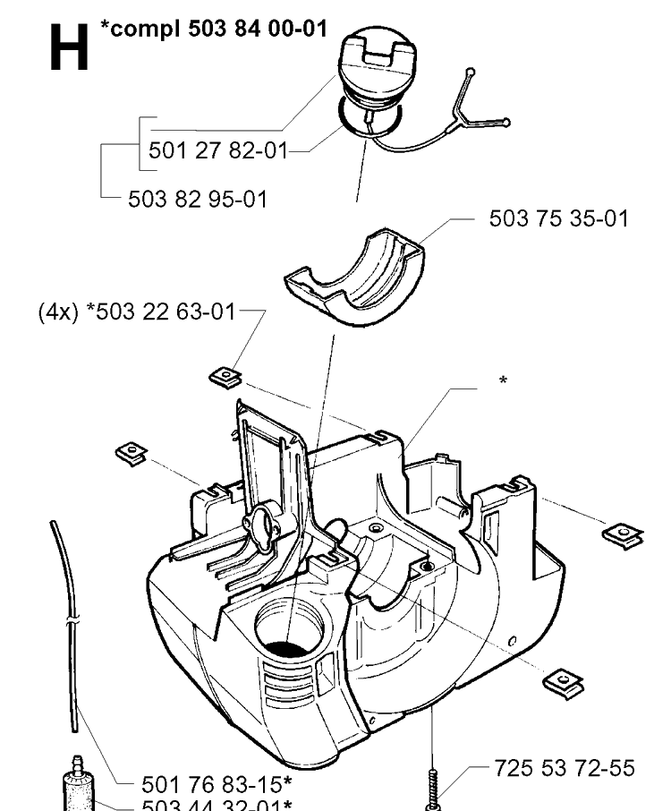 Crankcase Diagram and Parts List for 225R 19962200001-19970500000 Husqvarna Brush Cutter