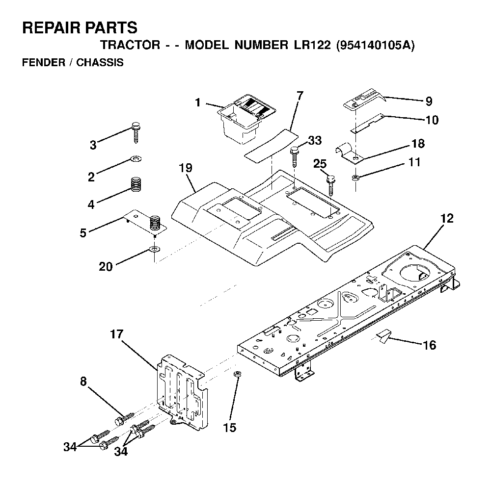 Chassis And Enclosures Diagram and Parts List for LR122 (954140105A)(1999-09) Husqvarna Lawn Tractor