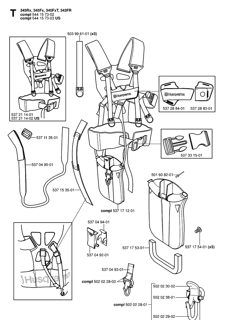 Harness 2 Diagram and Parts List for 343R 20064000001-20103600000 Husqvarna Brush Cutter