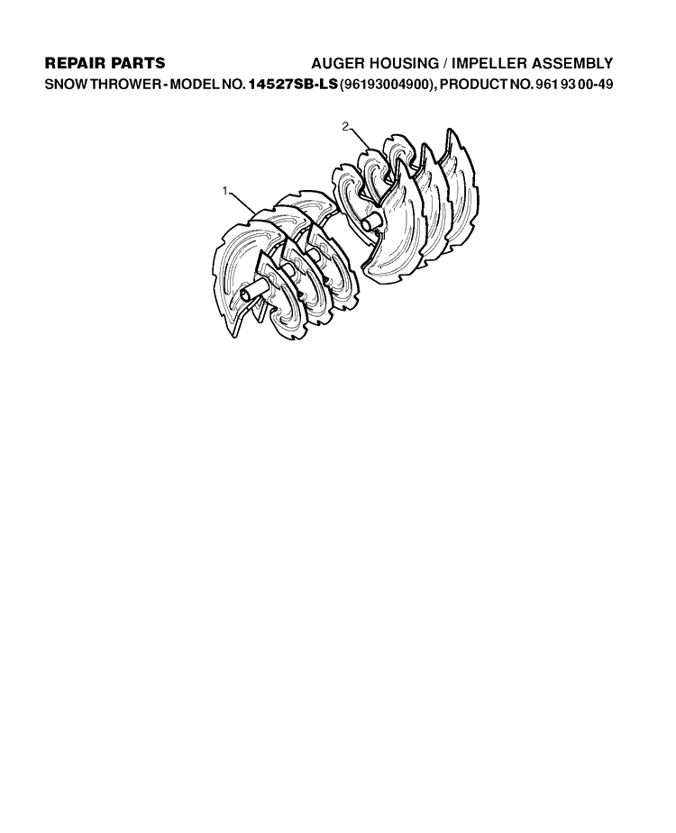 Auger Housing And Impeller Diagram and Parts List for 12527HV 2010-07 Husqvarna Snow Blower