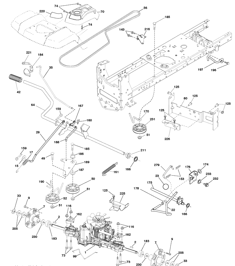 Drive Diagram and Parts List for LGTH2454 (289580)(2010-03) Husqvarna Lawn Mower