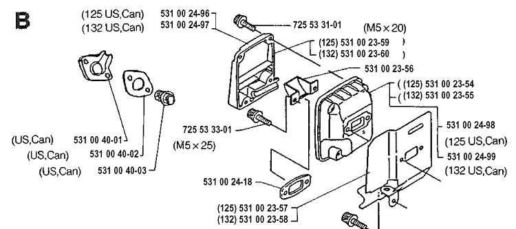 Muffler Diagram and Parts List for 132R 19920100001-19931400000 Husqvarna Brush Cutter