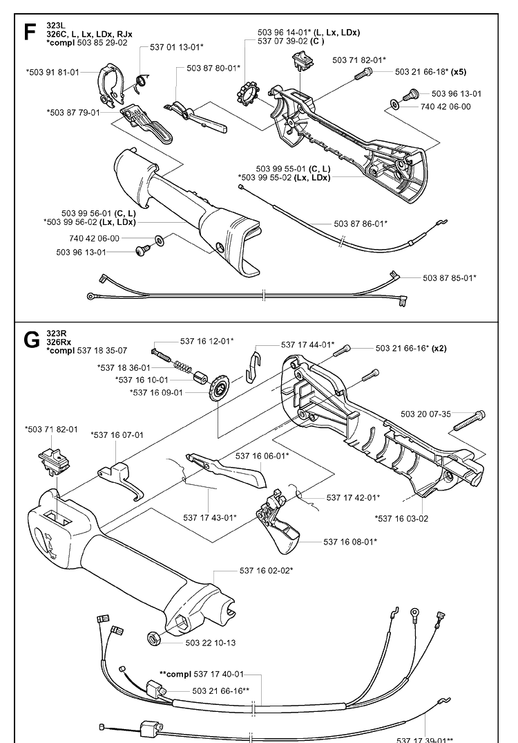 Throttle Controls Diagram and Parts List for 326LX 20061400001-20070100000 Husqvarna Edger