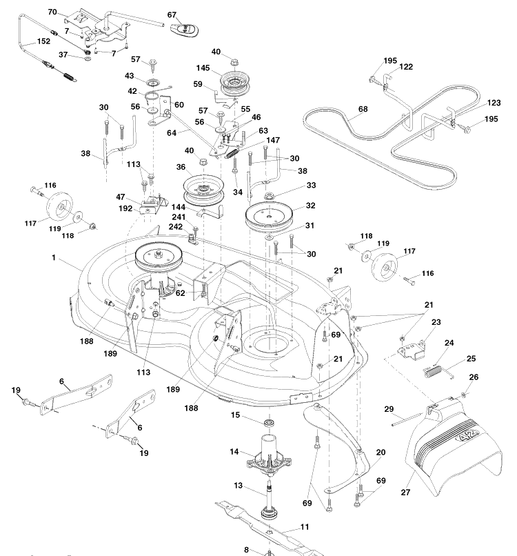 Mower Deck Diagram and Parts List for YTH2042 (96043010601)(2010-02) Husqvarna Lawn Mower