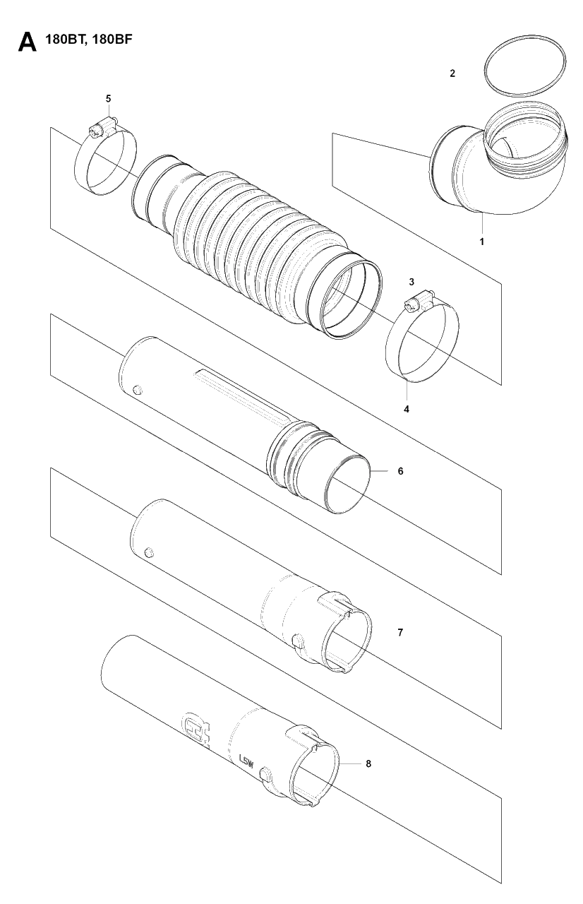 Tube Diagram and Parts List for 180BF 20084000001 & Above Husqvarna Leaf Blower / Vacuum