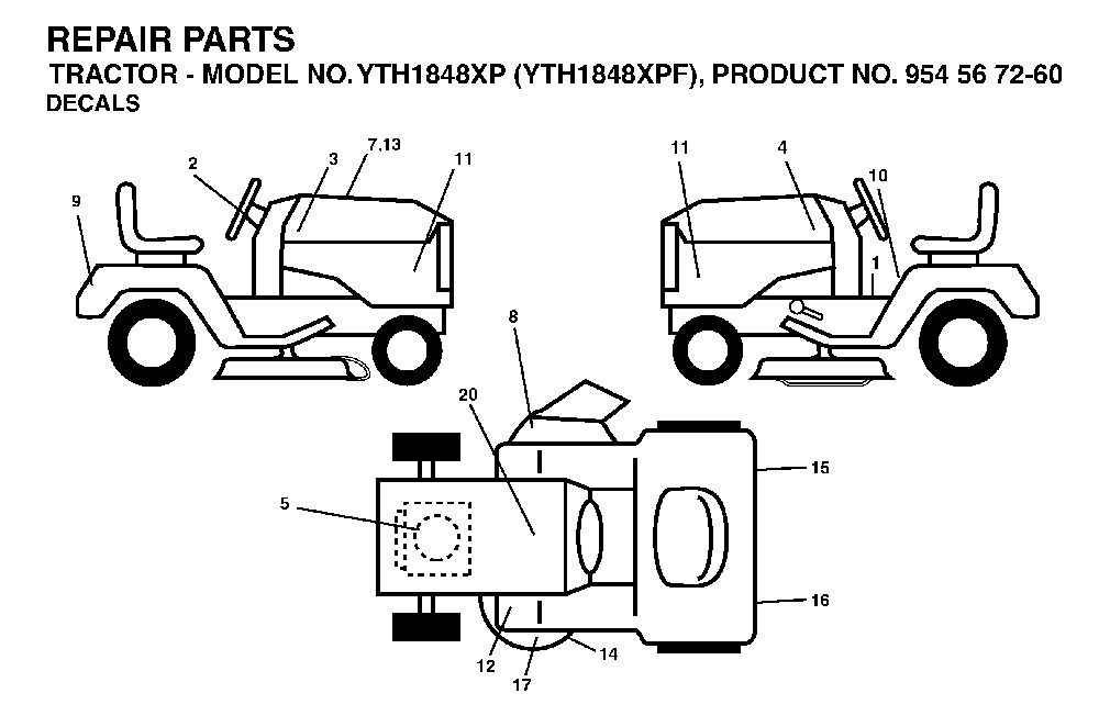 Decals Diagram and Parts List for YTH1848XPF (954567260)(2003-06) Husqvarna Lawn Tractor