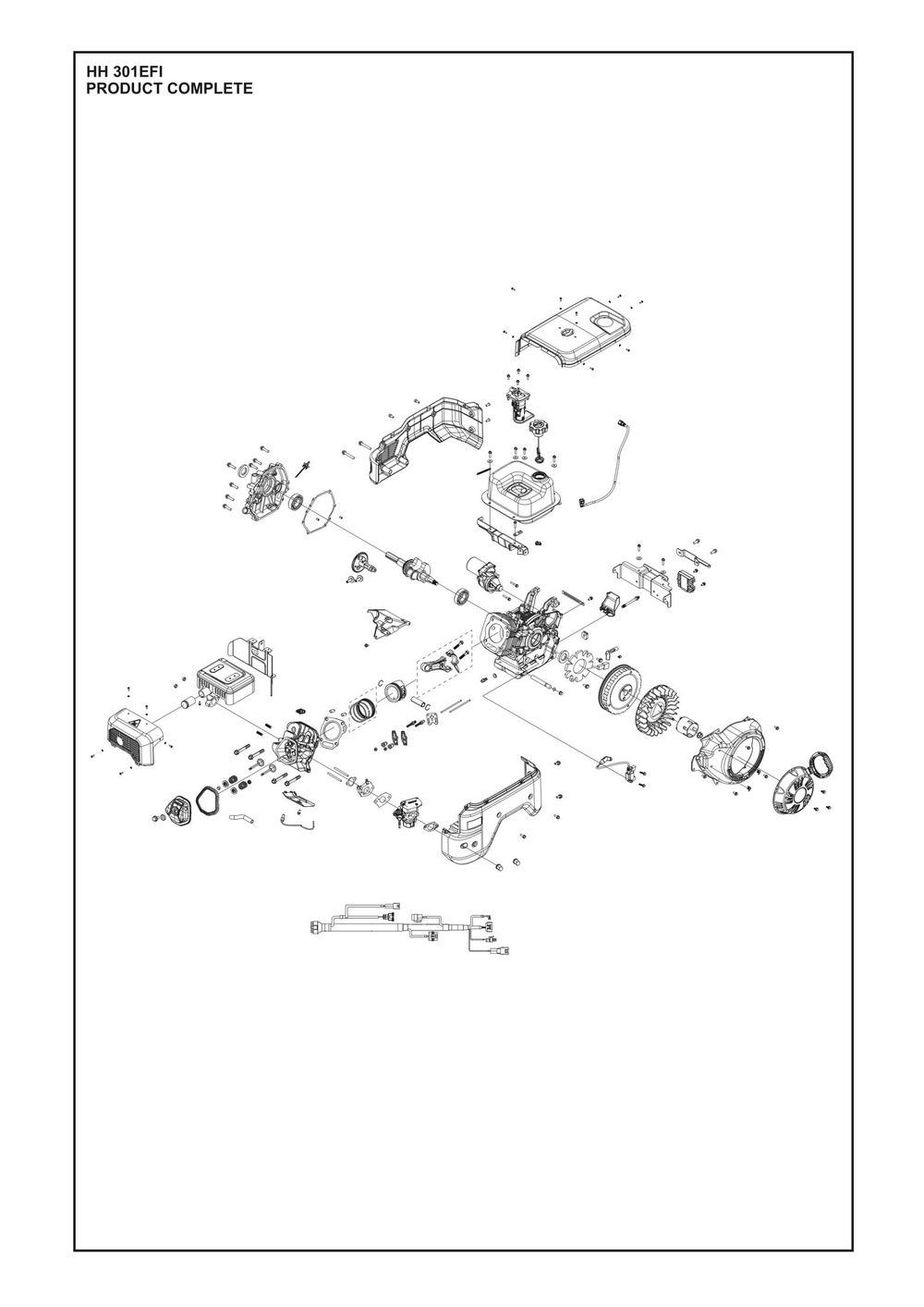 Complete Product Diagram and Parts List for HH301EFI 598610301, 598610302 Husqvarna Engine