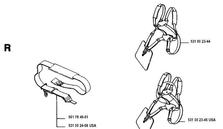 Harness Diagram and Parts List for 120R  Husqvarna Brush Cutter