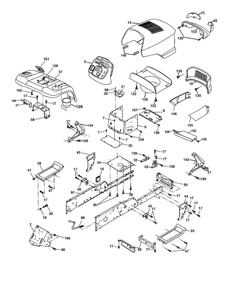 Chassis And Enclosures Diagram and Parts List for GTH2548-LOGT25H48B/954572134 2004-01 Husqvarna Lawn Tractor