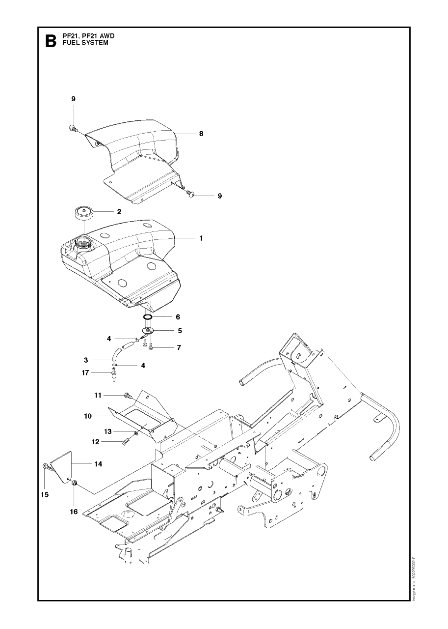 Fuel System Diagram and Parts List for PF21AWD (965192501)(2011-03) Husqvarna Lawn Tractor
