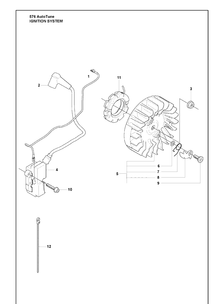 Ignition System Diagram and Parts List for 576XP 2010-03 Husqvarna Chainsaw