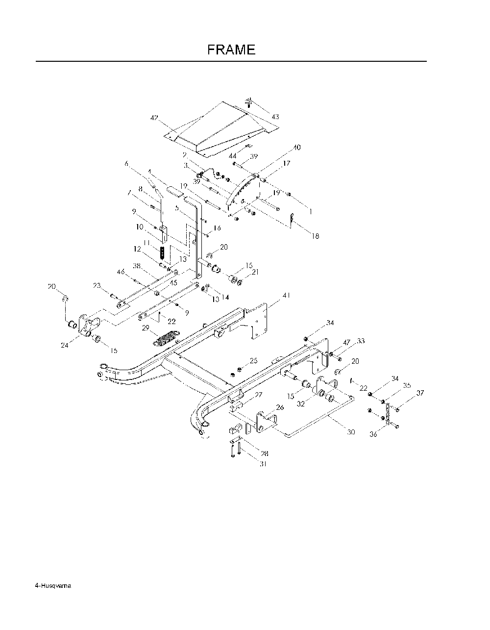 Frame Diagram and Parts List for WH5219EFQ968999253 2008-08 Husqvarna Lawn Mower