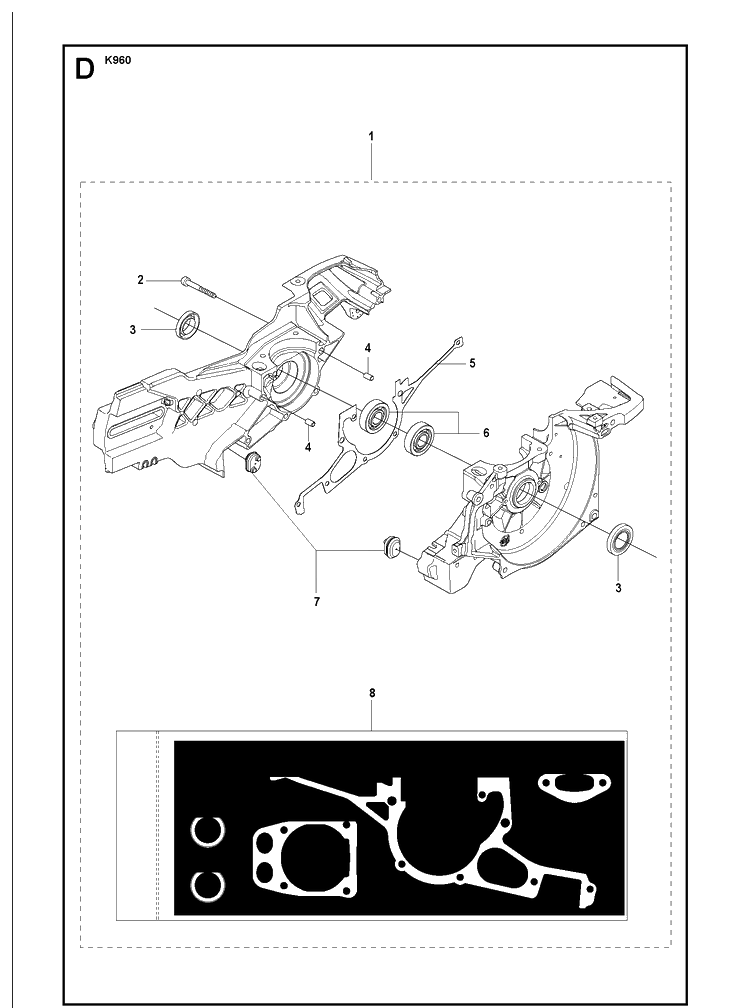 Crankcase Diagram and Parts List for KV960 2008-12 Husqvarna Lawn Tractor Accessories