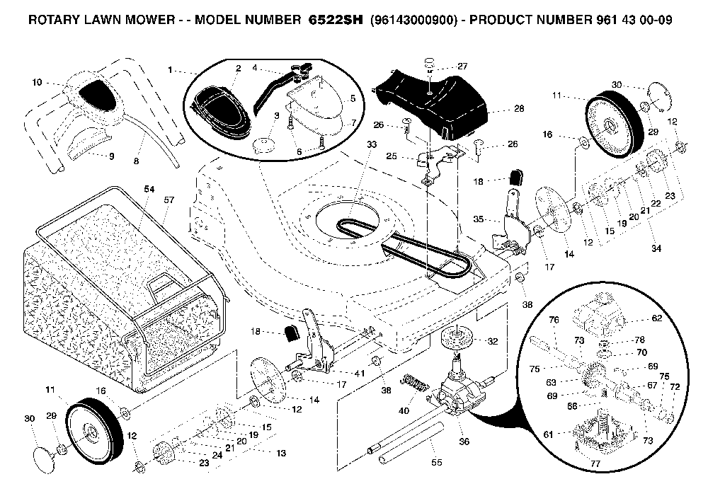 Repair Parts Diagram and Parts List for 6522SH (96143000900)(2005-01) Husqvarna Lawn Mower