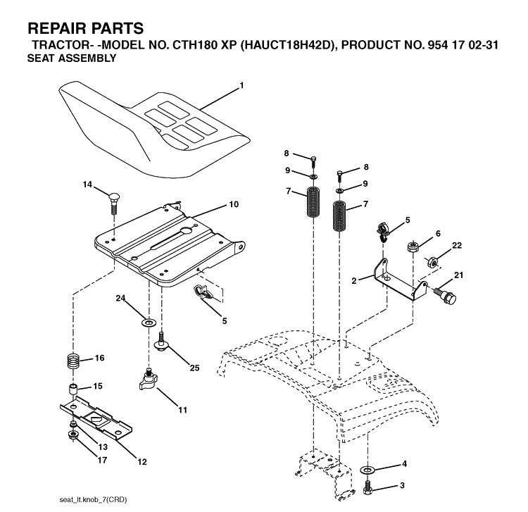 Seat Diagram and Parts List for CTH180XP (HAUCT18H42D)(2004-09) Husqvarna Lawn Tractor