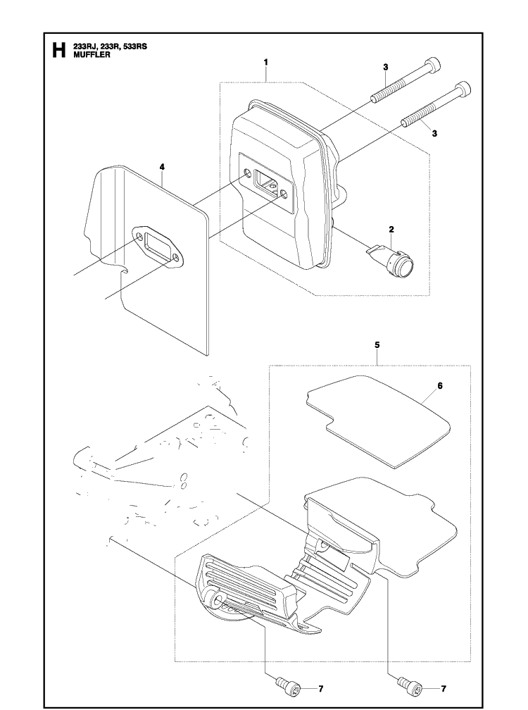 Muffler Diagram and Parts List for 233RJ  Husqvarna Brush Cutter