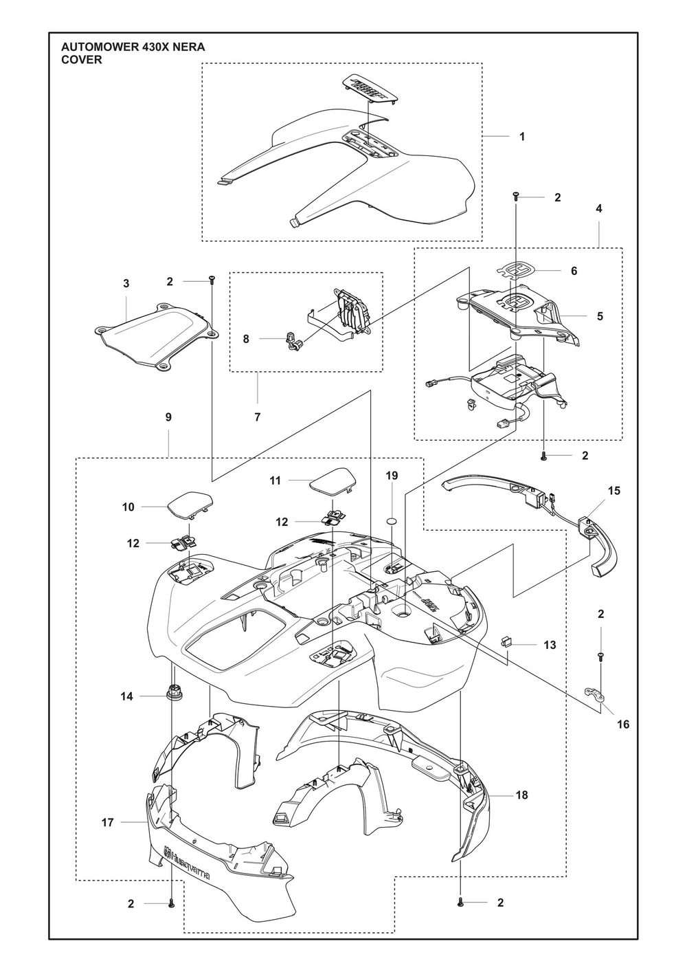 Cover Diagram and Parts List for 430XNERA  Husqvarna Lawn Mower