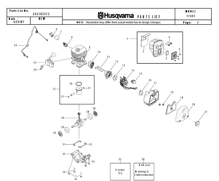 Product Complete Diagram and Parts List for 125BX 20071800001-20082200000 Husqvarna Leaf Blower / Vacuum