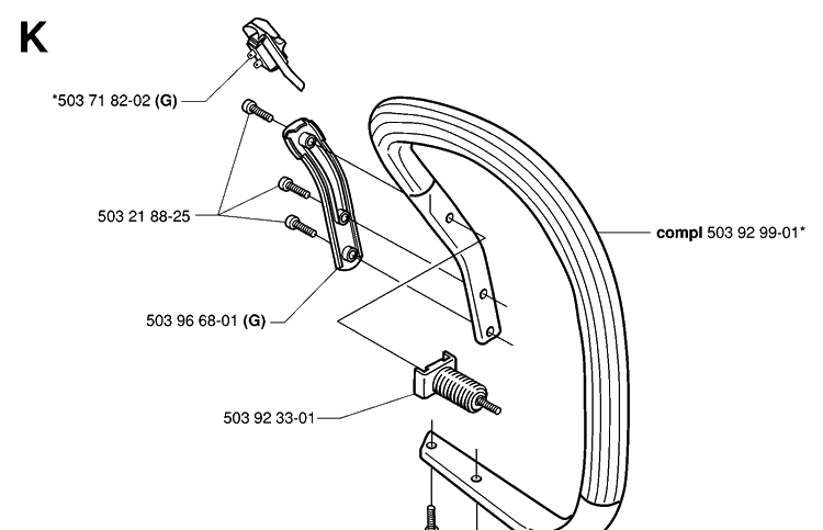 Handle Diagram and Parts List for 359 20010100001-20014000000 Husqvarna Chainsaw